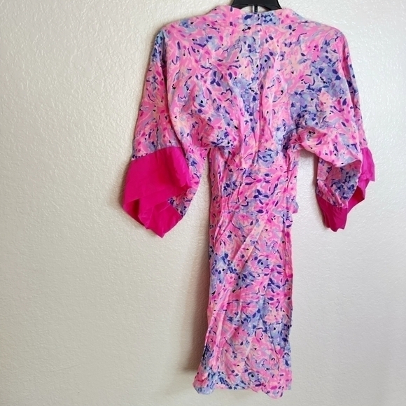 LILLY PULITZER  SILK WRAP KIMORA Coco Coral Crab Kimono dress sz XXS - Picture 3 of 8